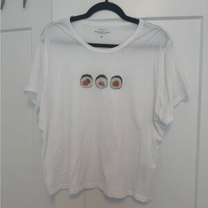 Abercrombie & Fitch White Tee with Sushi Embroidery